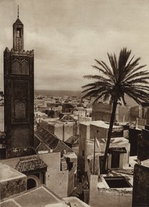 Tanger, utsikt over byen med Aissaula-moskeen (s/hv-bilde) av European Photographer