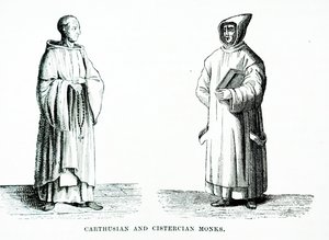 En karteusisk og cisterciensermunk (gravering) av European School