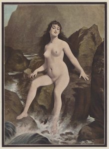 En sirene, en skapning fra gresk mytologi (farge litho) av European School