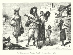 En emigrant- og omstreiferfamilie etter et jordskjelv (gravering) av European School
