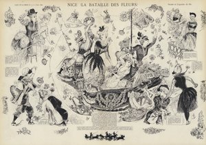 Årlig Battle of the Flowers, Nice, Frankrike (litho) av European School