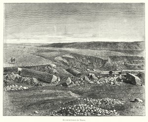 Arkeologiske utgravninger av den gamle egyptiske byen Tanis (litho) av European School