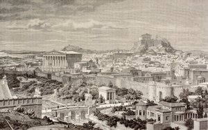 Kunstnerinntrykk av Athen, på keiser Hadrians tid, fra 
