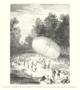 Himmelfart av hertugen av Chartres og Robert-brødrene, 15. juli 1784, Avreise fra Saint-Cloud (gravering) av European School