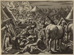 Angrep på leiren Midian av de 300 soldatene valgt av Gideon (gravering) av European School