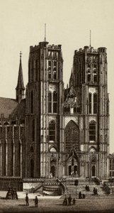 Bruxelles/Brussel: Church of Saints Michel and Gudule (litho) av European School