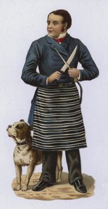 Slakter, slipekniv, med hund av European School