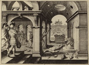 Erobret paktens ark i det filisterske tempelet i Dagon (gravering) av European School