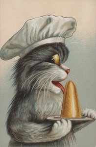 Katt med en dessert (chromolitho) av European School