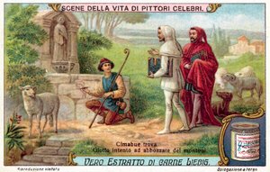 Cimabue fant Giotto som intenst tegnet sauer (chromolitho) av European School