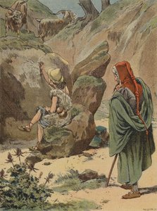 Cimabue ser på den unge Giotto som tegner en geit på en stein av European School