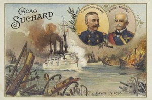 Commodore George Dewey og admiral Patricio Montojo, slaget ved Manila Bay, spansk-amerikansk krig, 1. mai 1898 av European School