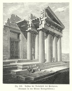 Bygging av det nordøstlige hjørnet av Parthenon, Athen, antikkens Hellas (gravering) av European School