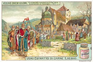 Kroningsprosesjon av kong Olaf II av Norge forlater Trondheim domkirke av European School
