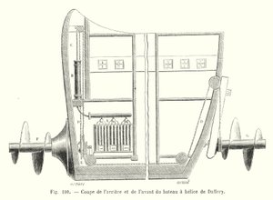 Del av baksiden og fronten av Dallerys propellbåt (gravering) av European School