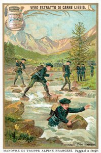 Krysse en fjellstrøm (chromolitho) av European School