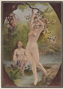 Daughters of Eva, kvinner med treblomst (farge litho) av European School