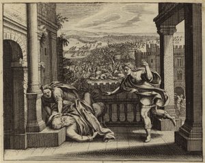 Elis død etter at filisterne fanget Paktens ark fra israelittene (gravering) av European School
