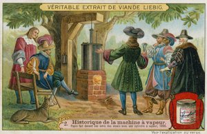 Denis Papin gjennomførte forsøk med stempeldampmaskinen sin foran vennene sine, Marburg, Tyskland, 1690 av European School