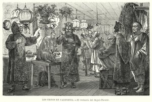 Omkledningsrom til Royal China Theatre, San Francisco, California, USA (litho) av European School