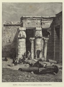 Egypt - Gårdsplass med restene av en kristen kirke i Medinet Habu av European School