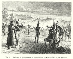 Telefoniopplevelse laget på Champ-de-Mars av Francois Sudre i 1829 (gravering) av European School