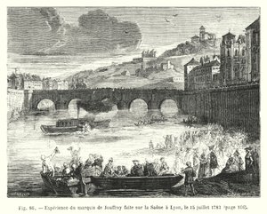Opplevelse av Marquis de Jouffroy laget på Saone i Lyon, 15. juli 1783 (gravering) av European School