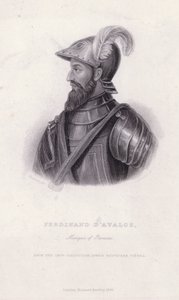 Ferdinand d'Avalos, 5. markis av Pescara (1489-1525), aragonisk militærsjef i de italienske krigene mellom habsburgerne og franskmennene (gravering) av European School