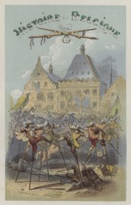Slåss på stylter i Namur (farget gravering) av European School