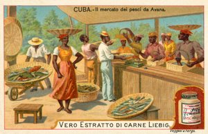 Fiskemarkedet i Havana, Cuba (chromolitho) av European School