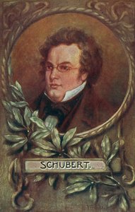 Franz Schubert , østerriksk komponist (fargelitografi) av European School
