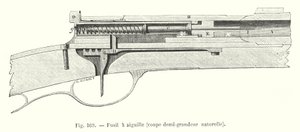 Nålepistol, halv naturlig størrelse kuttet (gravering) av European School