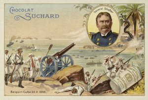General William Shafter og amerikanske tropper lander ved Daiquiri, Cuba, den spansk-amerikanske krigen, 23. mai 1898 av European School