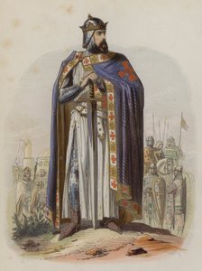 Godfrey av Bouillon , frankisk leder for det første korstoget og første hersker over kongeriket Jerusalem (farget gravering) av European School