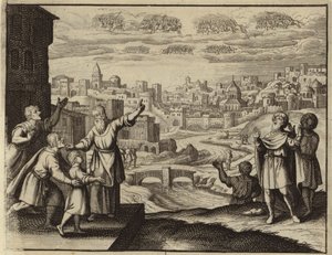 Gullkledd kavaleri i luften over Jerusalem (gravering) av European School