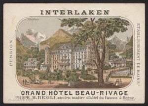 Grand Hotel Beau-Rivage, Interlaken (farget gravering) av European School