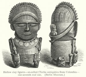 Hule ciay-figurer, såkalte Chicha-antikviteter fra Colombia (gravering) av European School