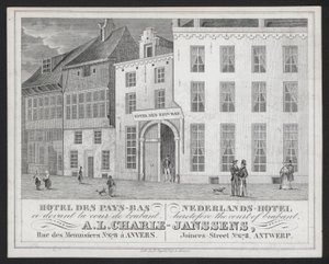Hotel Des Pays Bas, Nederlands Hotel, A L Charle-Janssens, Antwerpen, Antwerpen (gravering) av European School