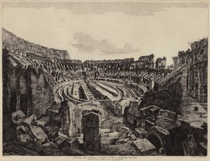Interiør av Colosseum i Roma, gravd ut i 1813 og åpnet i 1814 (gravering) av European School