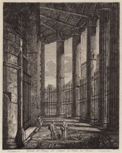 Interiør av portikoen til Vesta-tempelet, Roma, Italia (gravering) av European School