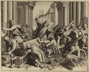 Jesus Kristus driver vekslerne fra tempelet (gravering) av European School