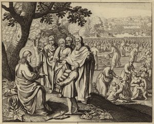 Jesus Kristus mater de fem tusen (gravering) av European School