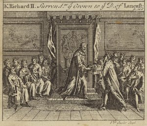 Kong Richard II overga Englands krone til Henry Bolingbroke, hertugen av Lancaster, 1399 av European School