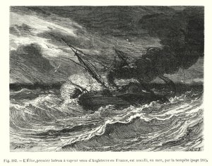Elise, den første dampbåten som kom fra England til Frankrike, blir angrepet på havet av stormen (gravering) av European School