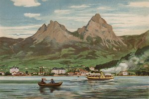 Vierwaldstättersee: Brunnen (farge litho) av European School