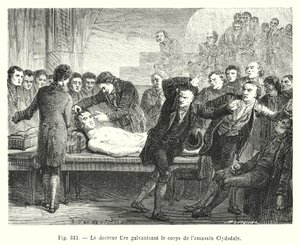 Doktor Ure galvaniserer liket av leiemorderen Clydesdale (gravering) av European School