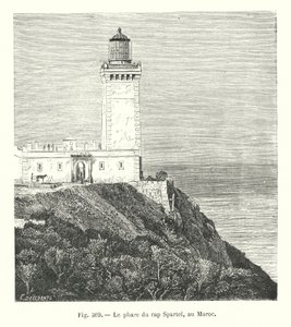Cape Spartel fyrtårn, Marokko (gravering) av European School