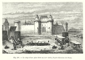 Beleiringen av en høyborg på 1300-tallet, etter Christine de Pisan (gravering) av European School