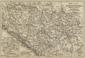 Kart over Hercegovina, Bosnia, Servia og Montenegro (gravering) av European School