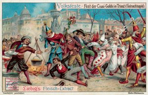Mardi Gras-feiringer i Trento, Italia (chromolitho) av European School